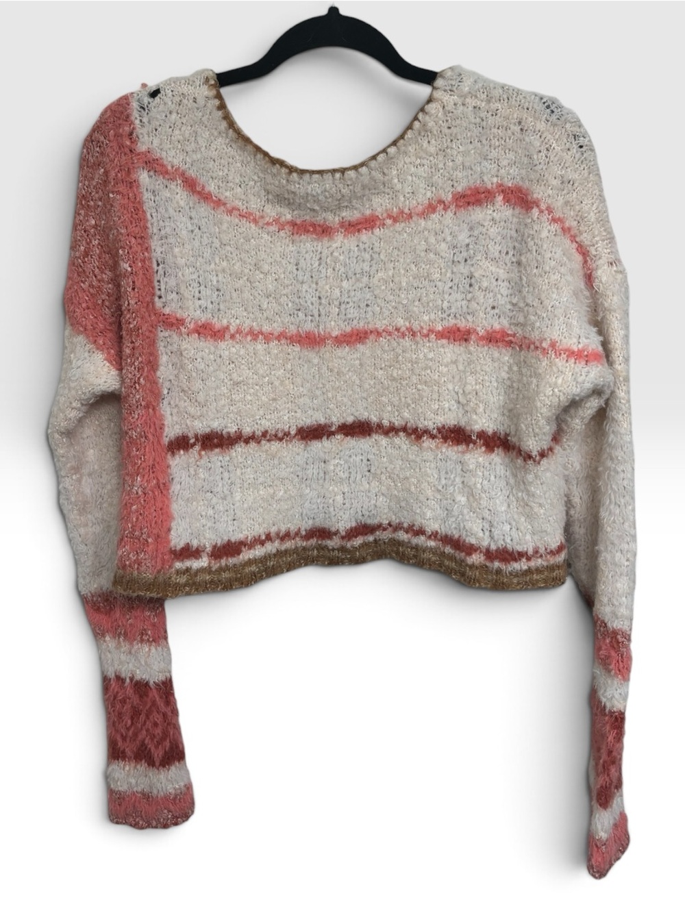Free People Stripe Fluff Off Crop Fuzzy Sweater Pink Size Small - Picture 3 of 5